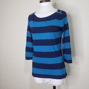 Tommy Hilfiger Blue Stripe Button Shoulder Top S